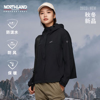 诺诗兰户外女士防风防风徒步运动保暖防泼软壳外套纯黑色160