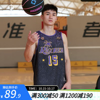 准者里弗斯运动数码印背心篮球训练跑步圆领透气无袖T恤 里夫斯黑/湖人配色 2XL/185