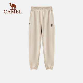 骆驼（CAMEL）加绒针织长裤女冬保暖耐穿柔软舒适束脚卫裤显腿长 C23CA9P007，幻影黑，女 L