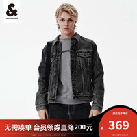 杰克·琼斯(JACK&JONES)秋季男装潮流长袖上衣休闲翻领水洗牛仔夹克外套男223357017 黑色牛仔-A17 170/92A/S