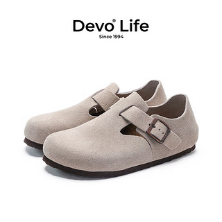 Devo 的沃 LifeDevo软木鞋穆勒休闲鞋时髦男鞋 67008 灰色反绒皮 43