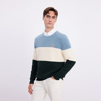 通勤休闲纯棉条纹圆领男式针织衫