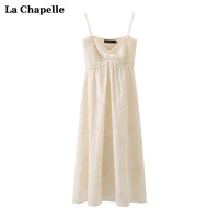 拉夏贝尔/La Chapelle夏交叉拼接镂空刺绣针织度假吊带连衣裙