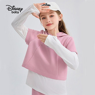迪士尼童装女童运动假两件长袖套装装儿童休闲 粉红 100