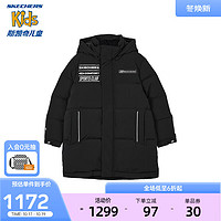 斯凯奇（Skechers）男女童梭织中款羽绒外套P423B012 男童/碳黑/0018 120cm