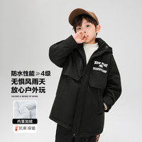 左西男童派克服冬季2023儿童加绒加厚保暖风衣外套厚上衣 黑色 110