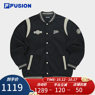 斐乐（FILA） FUSION潮牌男子针织长袖外套休闲运动棒球服 正黑色-BK 185/104A/XXL