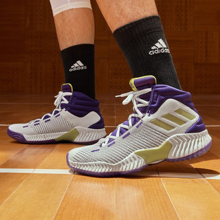adidas 阿迪达斯 Pro Bounce 2018男女团队款中帮实战篮球鞋 白/深紫/金属黄 44.5(275mm)