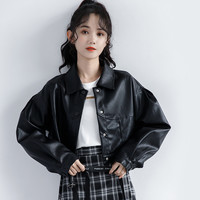 港风短款皮衣外套女宽松pu皮上衣帅气春秋休闲小夹克