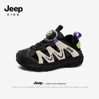 Jeep女童鞋儿童运动鞋秋冬跑步鞋2023软底加绒二棉鞋子防滑男童鞋 象牙白/曜石黑（网面款） 36码 鞋内长约23.1cm
