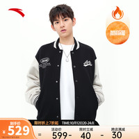 ANTA 安踏 加绒棒球服男2024秋冬保暖撞色刺绣休闲针织外套上衣152348726S 基础黑-3 L/男175