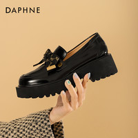DAPHNE 达芙妮 厚底乐福鞋女秋季女鞋英伦风jk小皮鞋一脚蹬单鞋