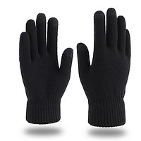 依岚傲雪 保暖针织手套男女士秋冬加绒加厚毛线触屏手套 G1201黑色 均码