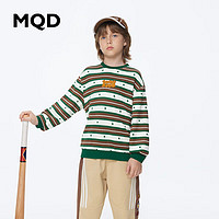 MQD 马骑顿 男童宽松条纹纯棉印花学院风撞色卫衣 深绿