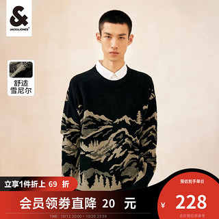 杰克琼斯 杰克·琼斯（JACK&JONES）男士字母潮流百搭上衣雪尼尔亲肤宽松舒适针织衫毛衣 黑色-E40 195/112A/XXXL