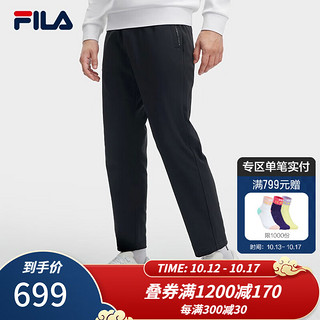 FILA 斐乐男士针织长裤休闲简约基础直口运动裤 正黑色-BK 175/84A/L