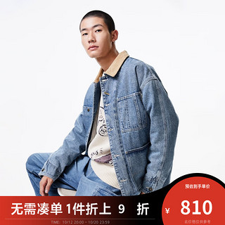 杰克·琼斯（JACK&JONES）秋冬潮流男装宽松上衣工装风百搭翻领牛仔长袖夹克外套男 E39中牛仔蓝 165/88A/XS