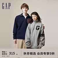 Gap男女装秋季2023LOGO宽松碳素软磨抓绒卫衣762360休闲上衣 藏蓝色 175/92A(S)