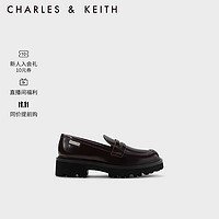 CHARLES&KEITH23冬季CK1-70900494厚底松糕乐福鞋单鞋女 Burgundy葡萄酒红色 37