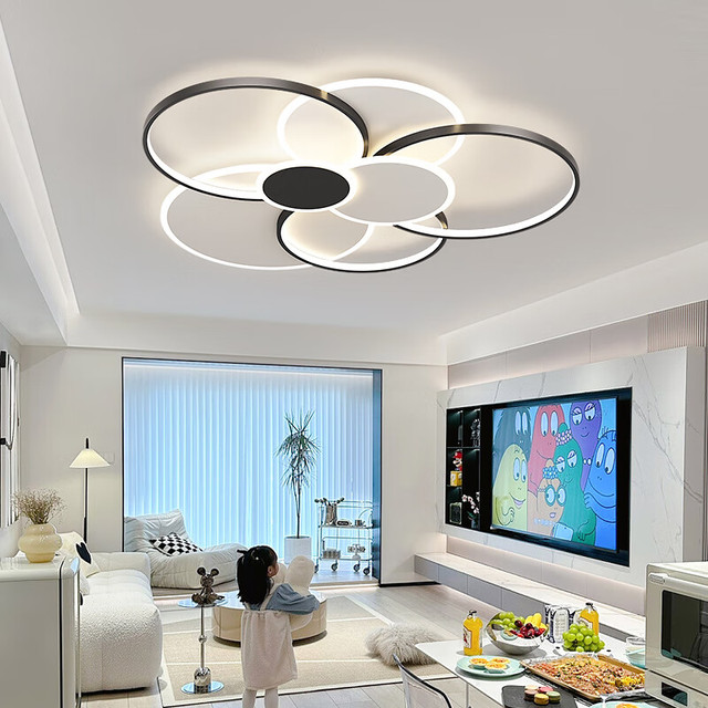 灯宴 客厅灯大灯吸顶灯led灯具套餐简约现代创意奶油风餐厅灯卧室灯饰 白+黑100cm包安装