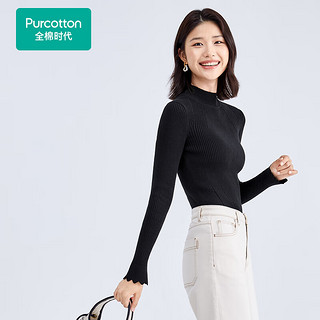 全棉时代（PurCotton）2023冬女士抗菌*针织衫 175/96A 黑色,1件装 黑色 155/S