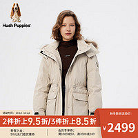 Hush Puppies暇步士女装工装风中长款貉子毛领羽绒服 130卡其 XS