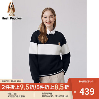 Hush Puppies暇步士女装2024春美式复古运动宽松休闲圆领卫衣 196深蓝 M