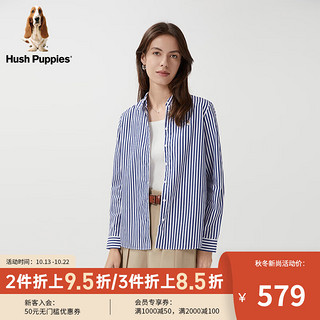 Hush Puppies暇步士女装2024春经典休闲蓝白条纹纯棉长袖衬衫 368蓝白 XS