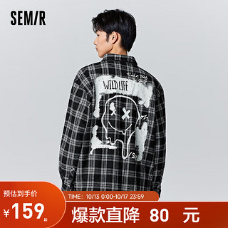 森马（Semir）长袖衬衫男冬季潮流印花街头风上衣时尚休闲日常宽松格子衬衣 黑灰色调00392 165/84A/S