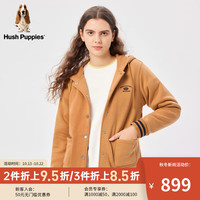 Hush Puppies暇步士女装2023冬美式休闲学院减龄加绒连帽外套 130卡其 XL