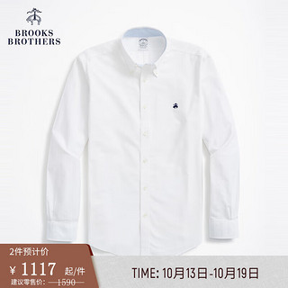 布克兄弟（BrooksBrothers）男士扣结领牛津纺修身免烫休闲衬衫 B123-白色 S