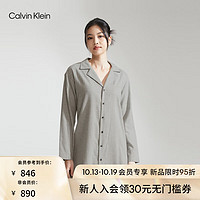 Calvin Klein内衣女简约刺绣休闲纽扣翻领法兰绒家居睡裙QS7037AD P7A-鸽子灰 S