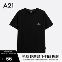 A21 短袖t恤男装合体时尚百搭纯棉休闲圆领短袖装T恤衫 黑色 L