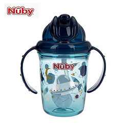 Nuby 努比 婴儿学饮杯吸管杯防漏儿童水杯带手柄360度宝宝魔术杯 宇宙240ML-带重力球
