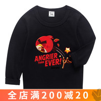 愤怒的小鸟秋款2023童装男童女童中大童秋衣纯色时尚休闲长袖T恤打底衫 黑色(男款纯棉) 110