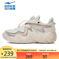 鸿星尔克女鞋网面休闲鞋运动鞋耐磨时尚潮流老爹鞋 12122302404 蛋奶灰/杏花粉 37