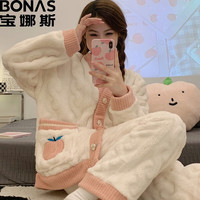 宝娜斯(BONAS)FY配饰冬季女长毛提花绒家居服开衫红色草莓甜美 开衫粉蜜桃 L