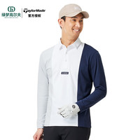 Taylormade泰勒梅男士高尔夫服装秋季长袖polo衫golf休闲运动拼色上衣 白色U21529 S