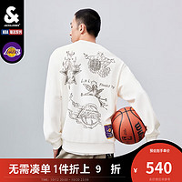 杰克·琼斯（JACK&JONES）秋季男士上衣NBA联名湖人队衣服舒适百搭圆领舒适棉卫衣男装 A00月光灰 175/96A/M