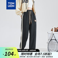 唐狮 TONLION休闲裤女冬宽松休闲拼接摇粒绒束脚长裤 黑色 M