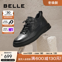 百丽时尚商务鞋男牛皮休闲皮鞋加绒8CS01DM3 黑色单里 38