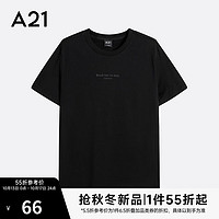 A21短袖男装合体圆领纯棉亲肤印花装简约短袖T恤衫 黑色 S