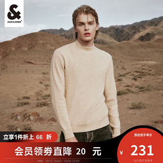 杰克·琼斯（JACK&JONES）秋季男装潮流针织衫保暖简约刺绣舒适半高领套头长袖毛衣 燕麦色-C11 185/104A/XL