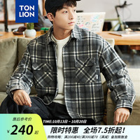 唐狮 TONLION毛呢外套男格子翻领休闲高级户外男士夹克潮 石墨灰 S