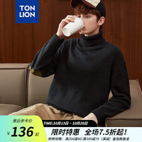 唐狮 TONLION  唐狮 TONLION男士高领毛衣宽松港风休闲复古拼接厚男毛衫 黑色 S