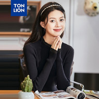 唐狮 TONLION打底衫女冬装花边净色肌理拼接长袖内搭 黑色 M
