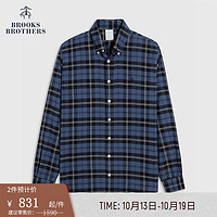 布克兄弟（BrooksBrothers）男士秋冬纯棉扣结领格纹修身长袖休闲衬衫 B465-蓝黑条纹 S