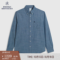 布克兄弟（BrooksBrothers）男士新纯棉扣结领口袋长袖休闲衬衫 4002-蓝色 M