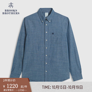 布克兄弟（BrooksBrothers）男士新纯棉扣结领口袋长袖休闲衬衫 4002-蓝色 M