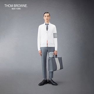 THOM BROWNE男士四条纹针织V领棉质侧开衩开衫 白色 3